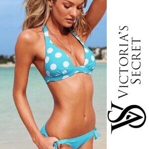 Victoria’s Secret | Halter Neck Triangle Blue Polka Dot Bikini Top | Size Small